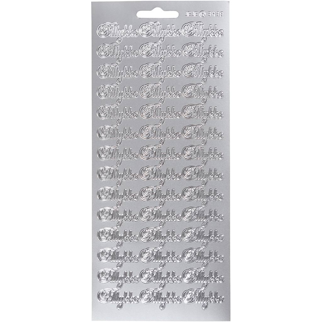 Autocollants Creativ company, Tillykke, feuille 10x23 cm, argent, 1 feuille