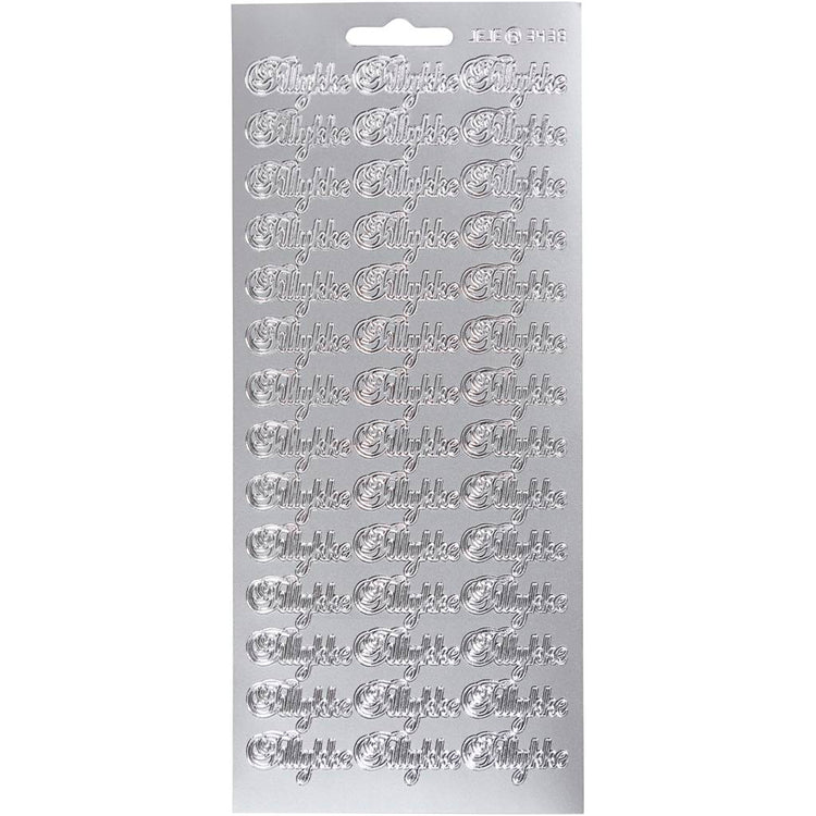Autocollants Creativ company, Tillykke, feuille 10x23 cm, argent, 1 feuille