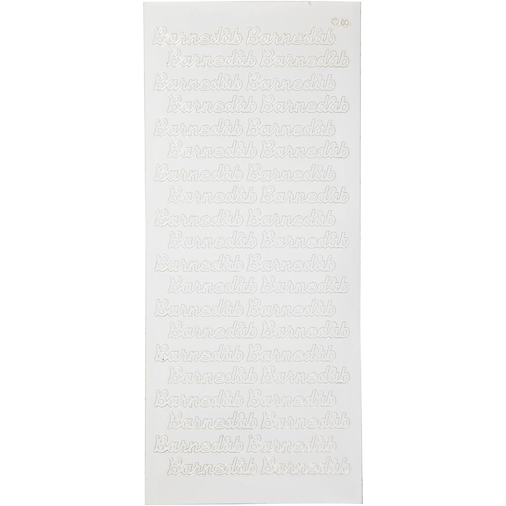 Autocollants Creativ company, barnedåb, feuille 10x23 cm, blanc, 1 feuille