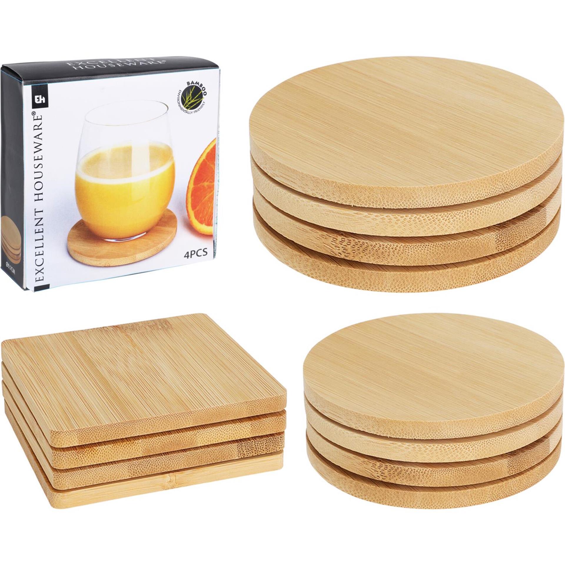 Excellent logement ménage rond Round Coasters de Bamboo 6,5 cm 4 pièces