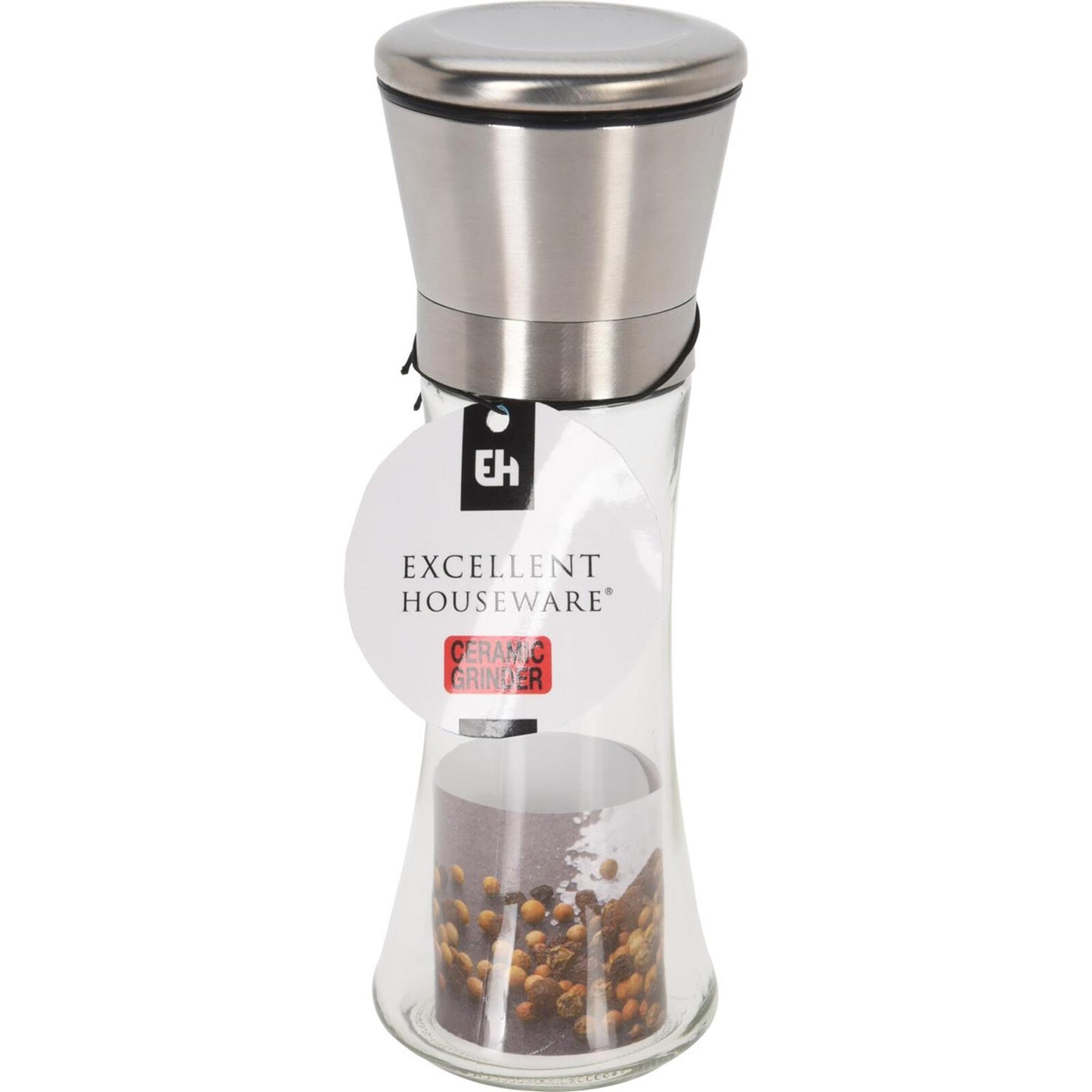 Excellent moulin à poivre en verre avec couvercle en acier inoxydable.