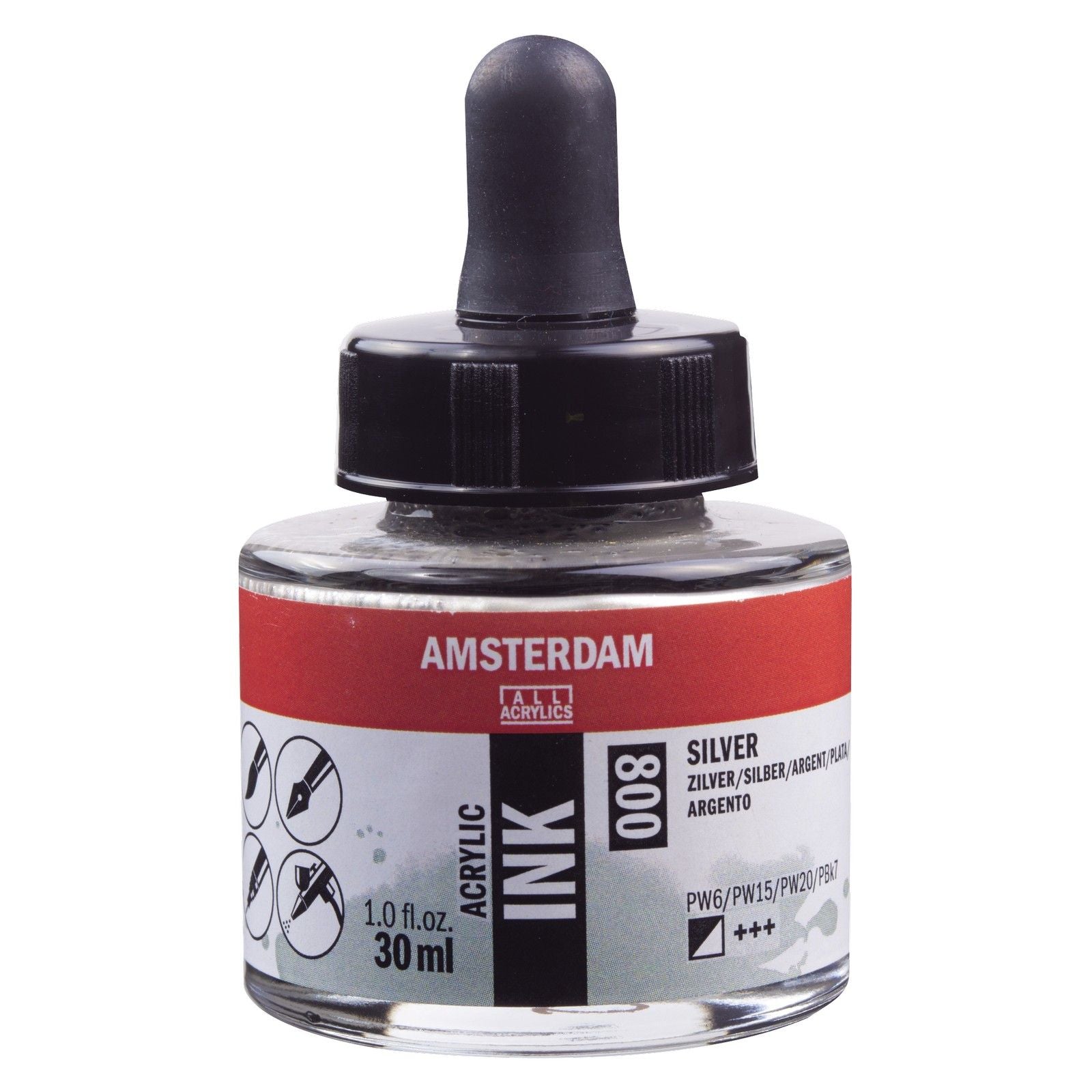 Amsterdam tous acryliques amsterdam • bouteille d'encre acrylique 30 ml argent 800