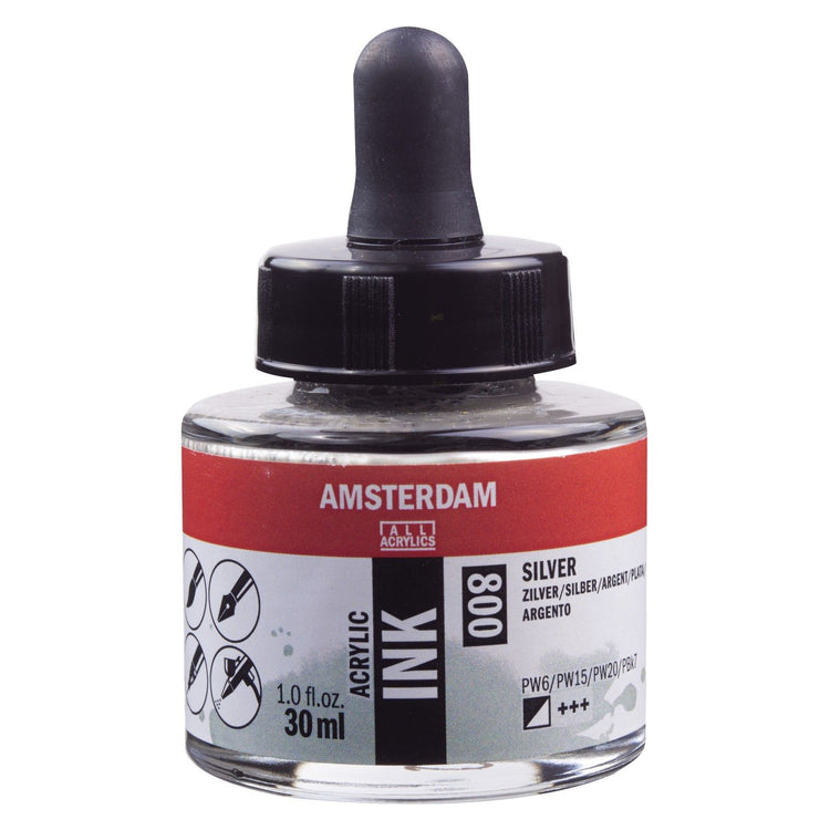 Amsterdam tous acryliques amsterdam • bouteille d'encre acrylique 30 ml argent 800