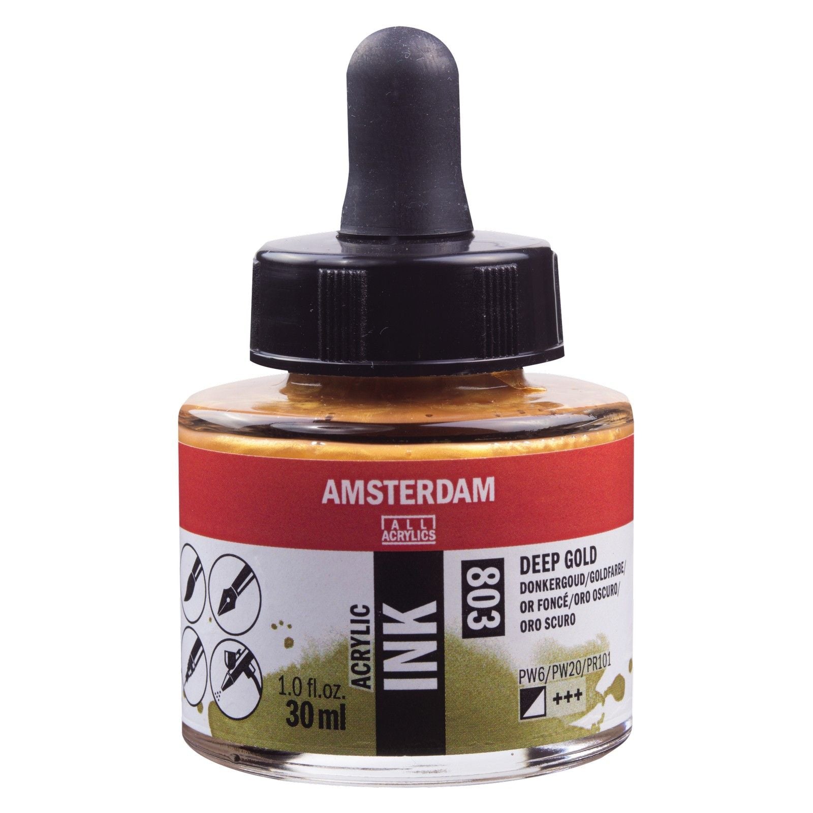Amsterdam tous acryliques amsterdam • bouteille d'encre acrylique 30 ml or foncé 803