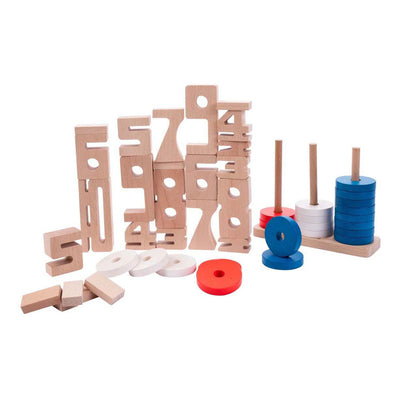 Blocs de comptage en bois, 62 pièces.