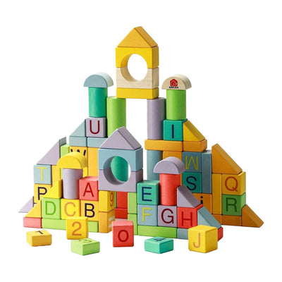 Blocs de construction en bois couleur, 84 pcs.