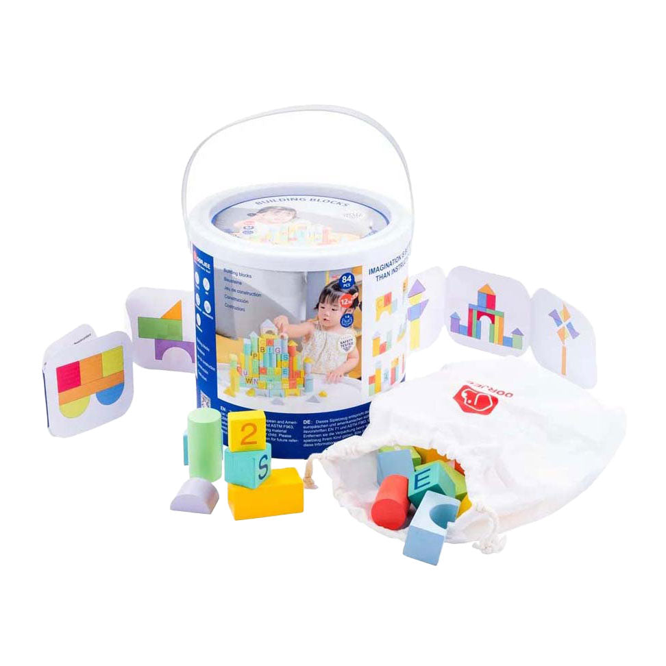 Blocs de construction en bois couleur, 84 pcs.