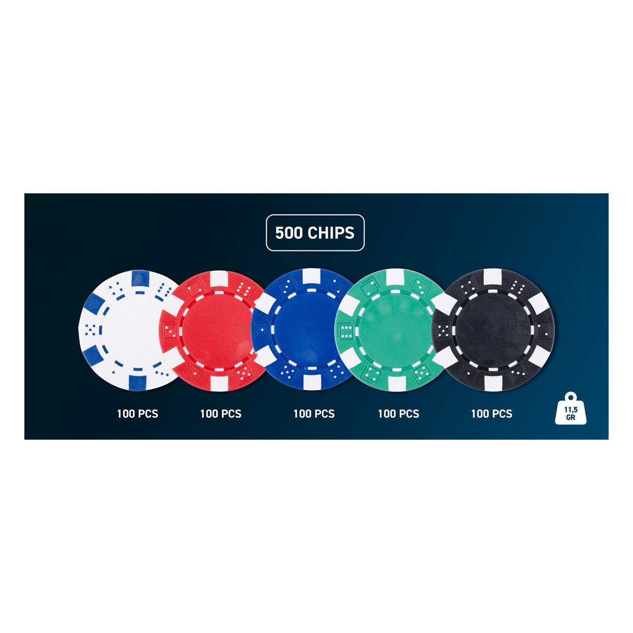Set de poker en coffret argent - 500 jetons 11,5gr.