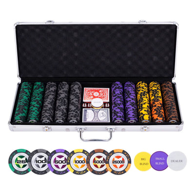 Set de poker dans un coffret en argent - mise élevée 500 jetons 14gr.