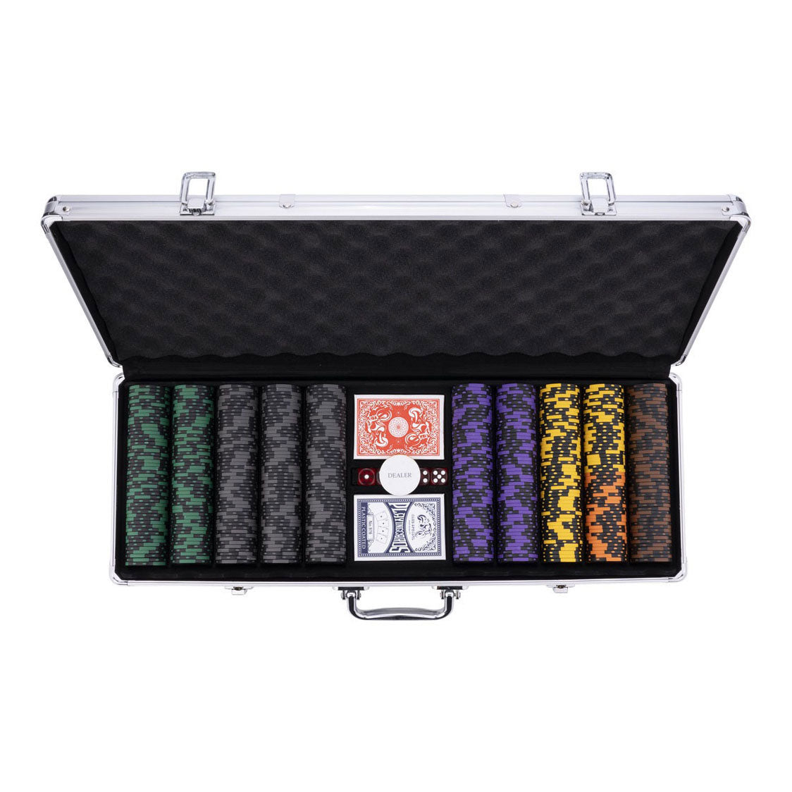 Set de poker dans un coffret en argent - mise élevée 500 jetons 14gr.