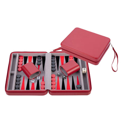 Jeu de voyage Backgammon avec fermeture éclair - rouge