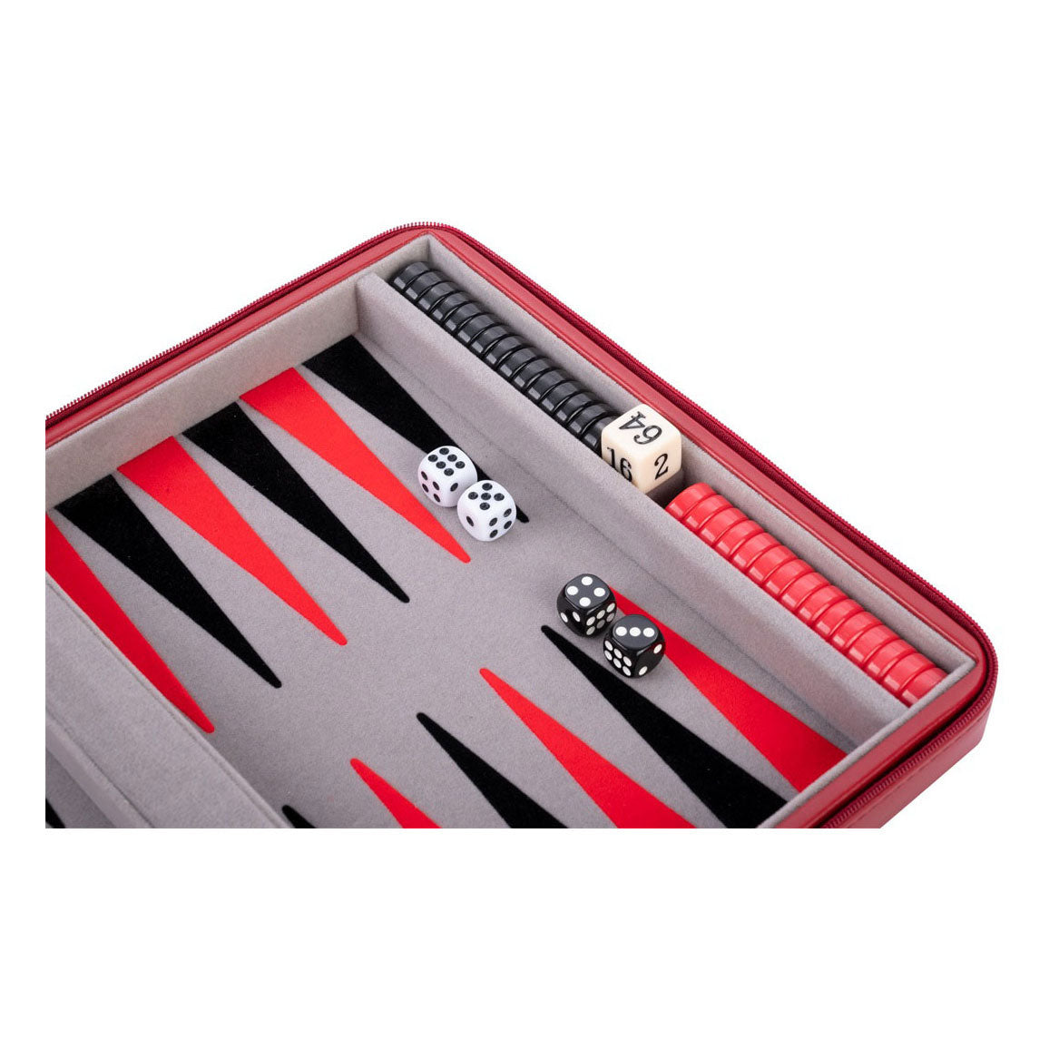 Jeu de voyage Backgammon avec fermeture éclair - rouge