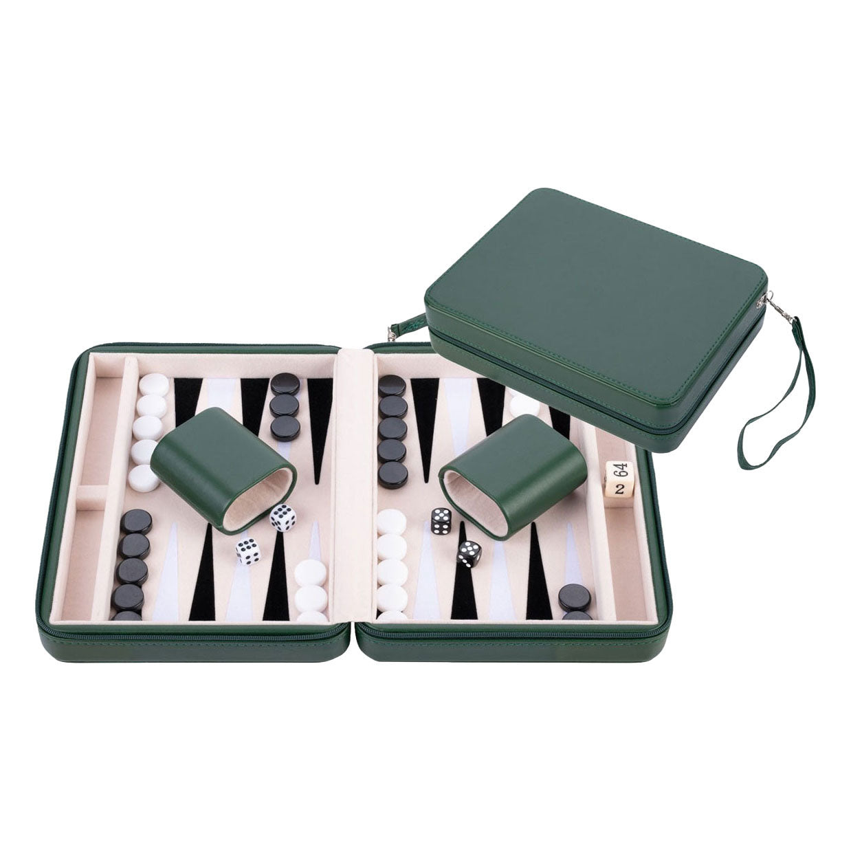 Jeu de voyage Backgammon avec fermeture éclair - vert