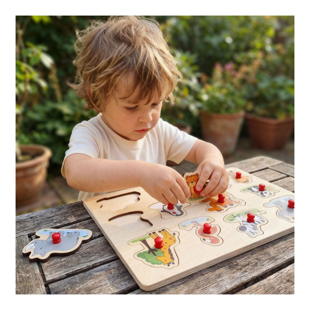 Puzzle de goujons de zoo - 12 pcs.