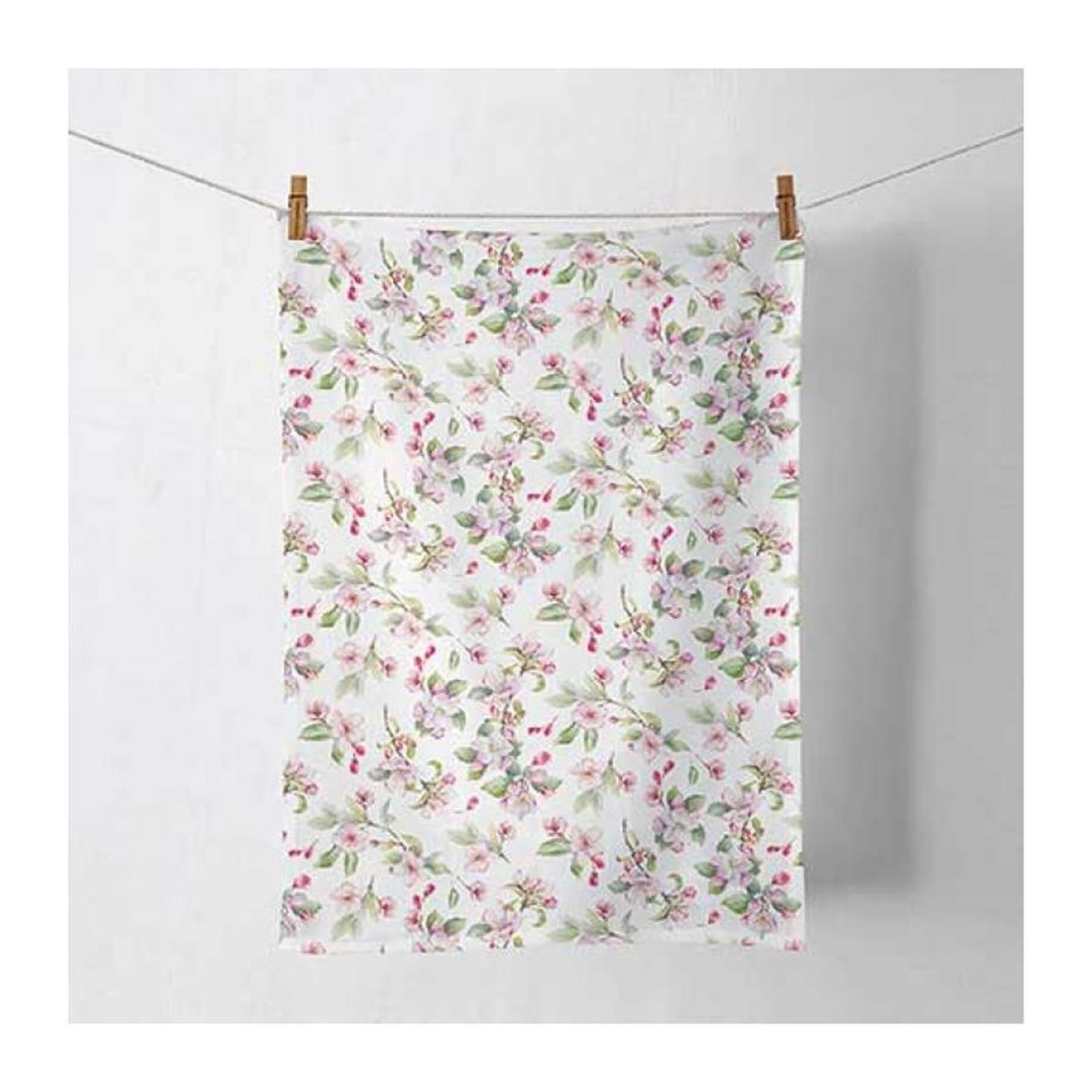 Torchon Ambiente fleur de printemps blanc