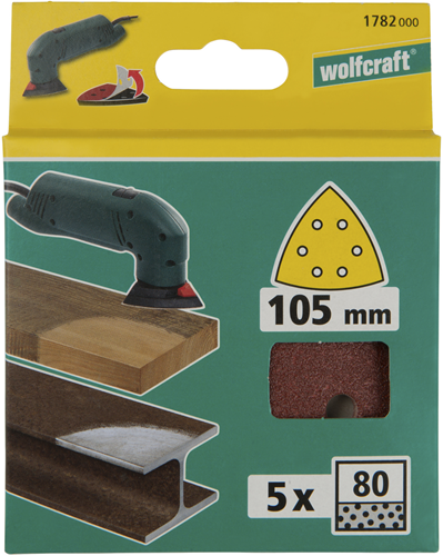 Feuilles abrasives adhésives Wolfcraft | k80 | perforé | ø105mm | 5 pièces - 1782000