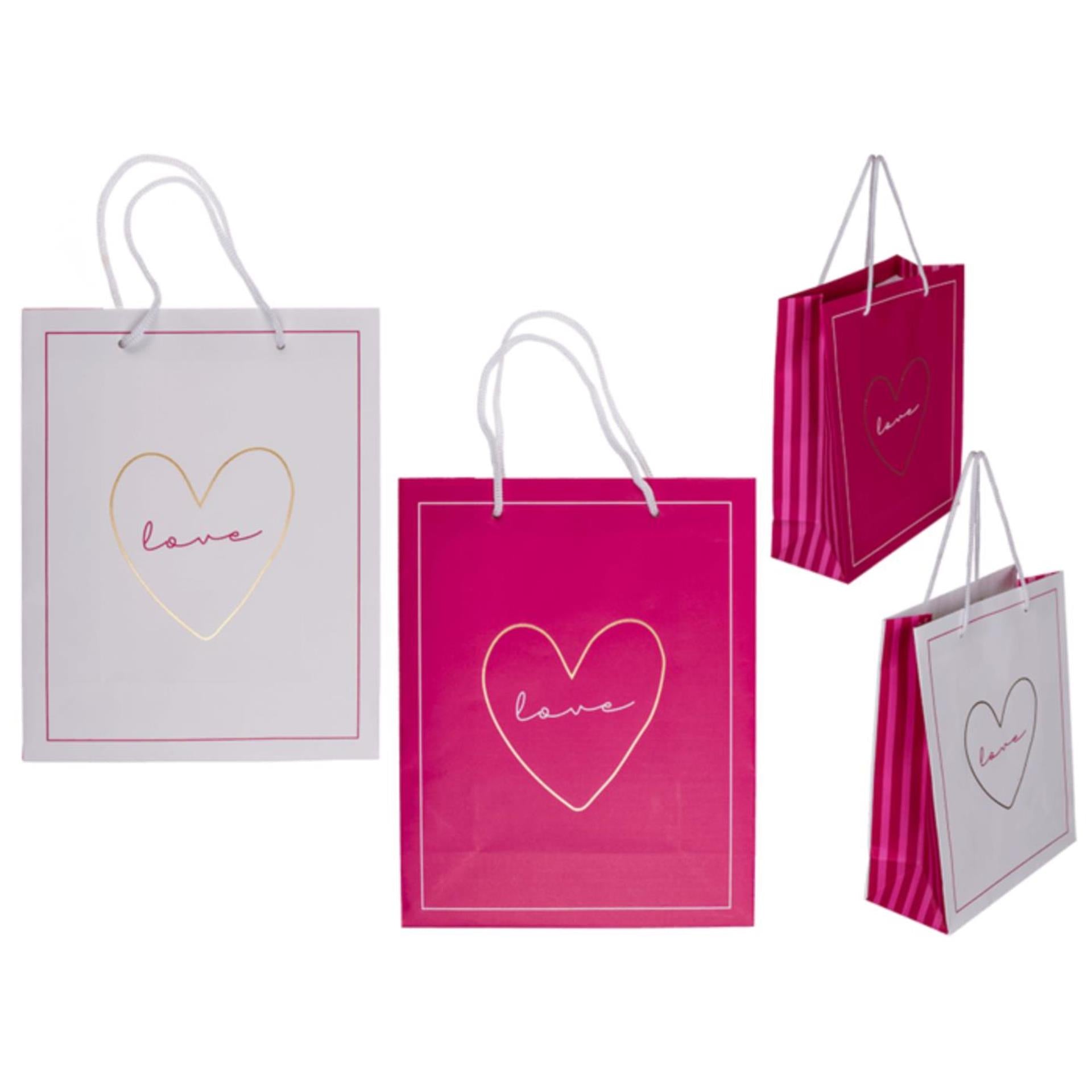 Ootb sac cadeau amour 18x8x23cm rose blanc