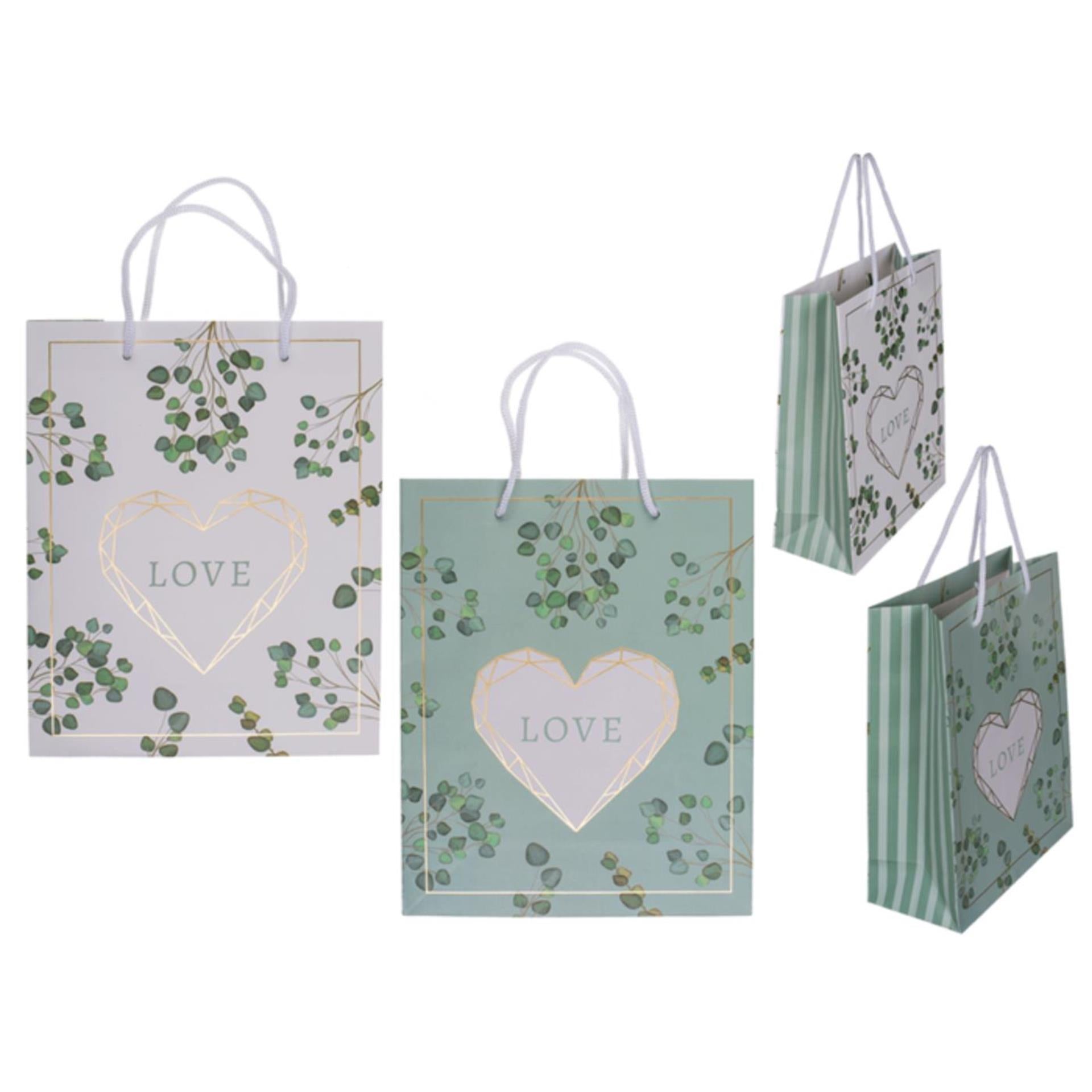 Ootb sac cadeau amour 18x8x23cm vert blanc