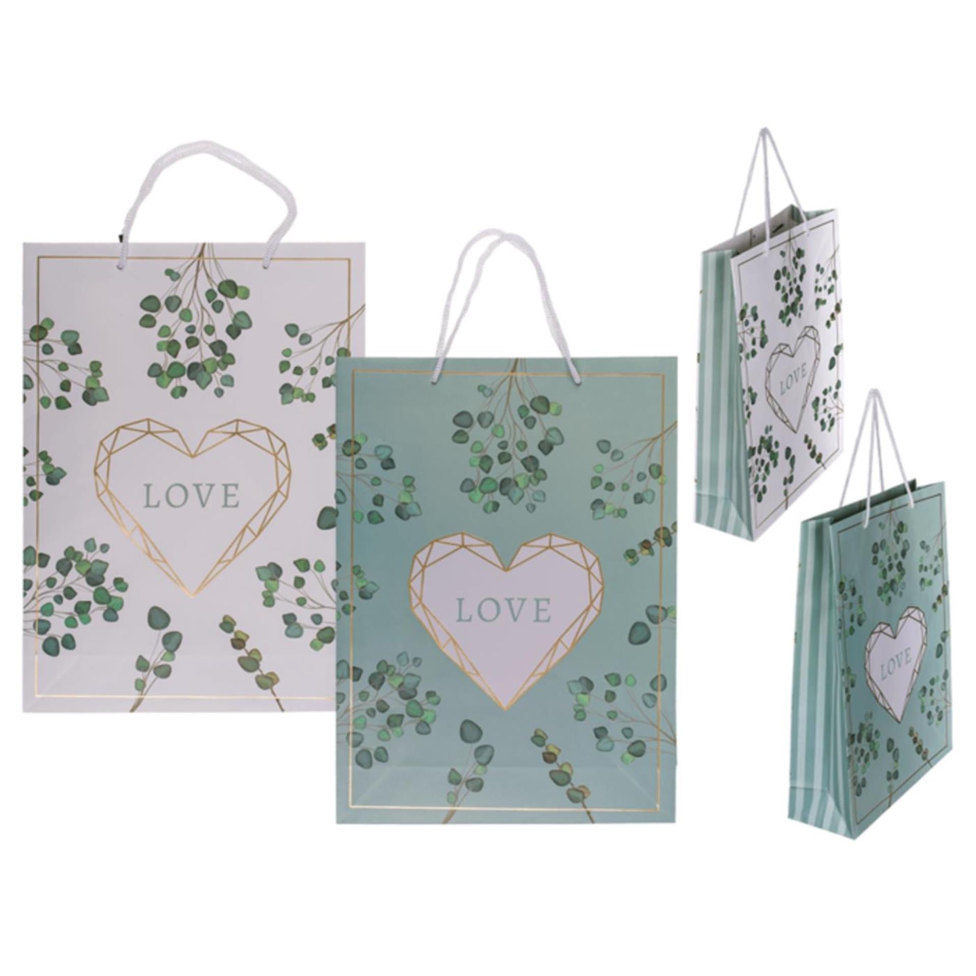 Ootb sac cadeau amour 25x8,5x34cm vert blanc