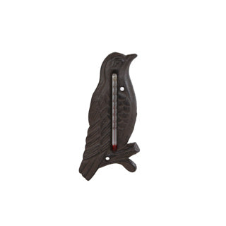 Thermomètre extérieur oiseau vieux métal brun 17x8x1cm