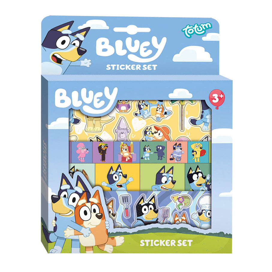 Ensemble d'autocollants bluey totum avec fond de jeu