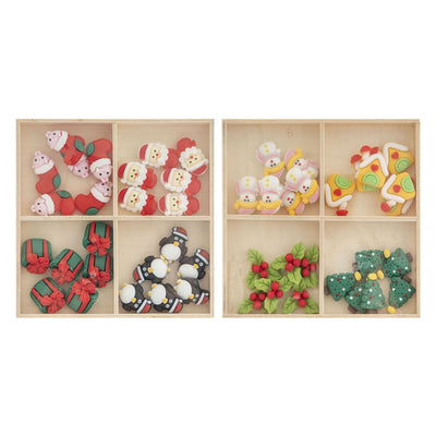 Figurines de Noël en résine de groupe d'artisanat créatif dans une boîte en bois - 24 pcs.