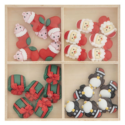 Figurines de Noël en résine de groupe d'artisanat créatif dans une boîte en bois - 24 pcs.