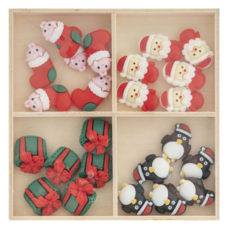 Figurines de Noël en résine de groupe d'artisanat créatif dans une boîte en bois - 24 pcs.