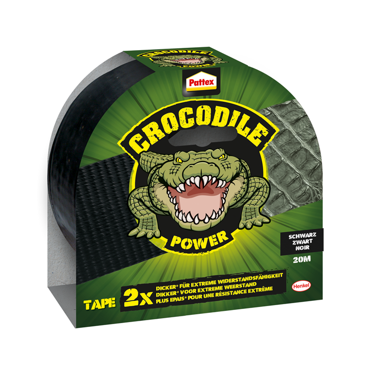 Pattex 1066455 - ruban adhésif crocodile 20m noir | 8 pièces