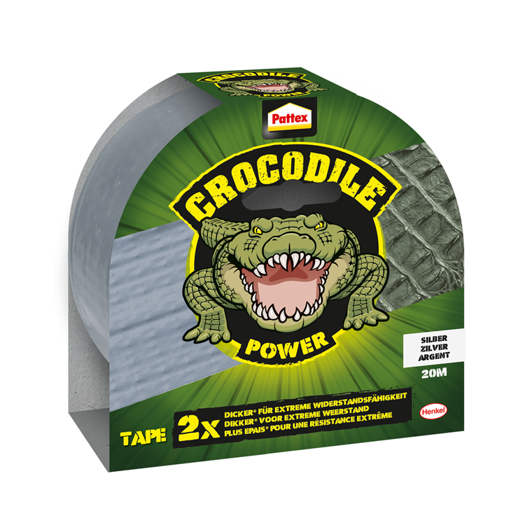 Pattex 1066456 - ruban adhésif crocodile 20m argent | 8 pièces