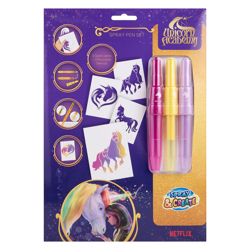 Canenco unicorn academy 3 stylos soufflants avec gabarits réutilisables