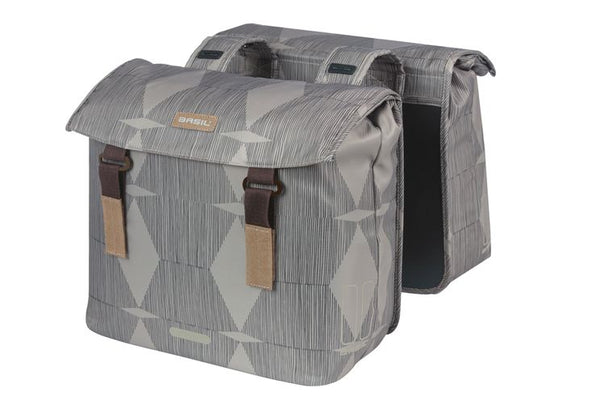 Basil Elegance Double Bicycle Bag, Chateau Taupe, animal de compagnie recyclé, pont universel, 40-49L