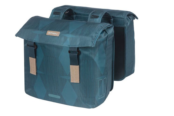 Basil Elegance Double Bicycle Sac, bleu, animal de compagnie recyclé, alimentaire, fermeture de conservation de l'eau, pont universel, 40-49L