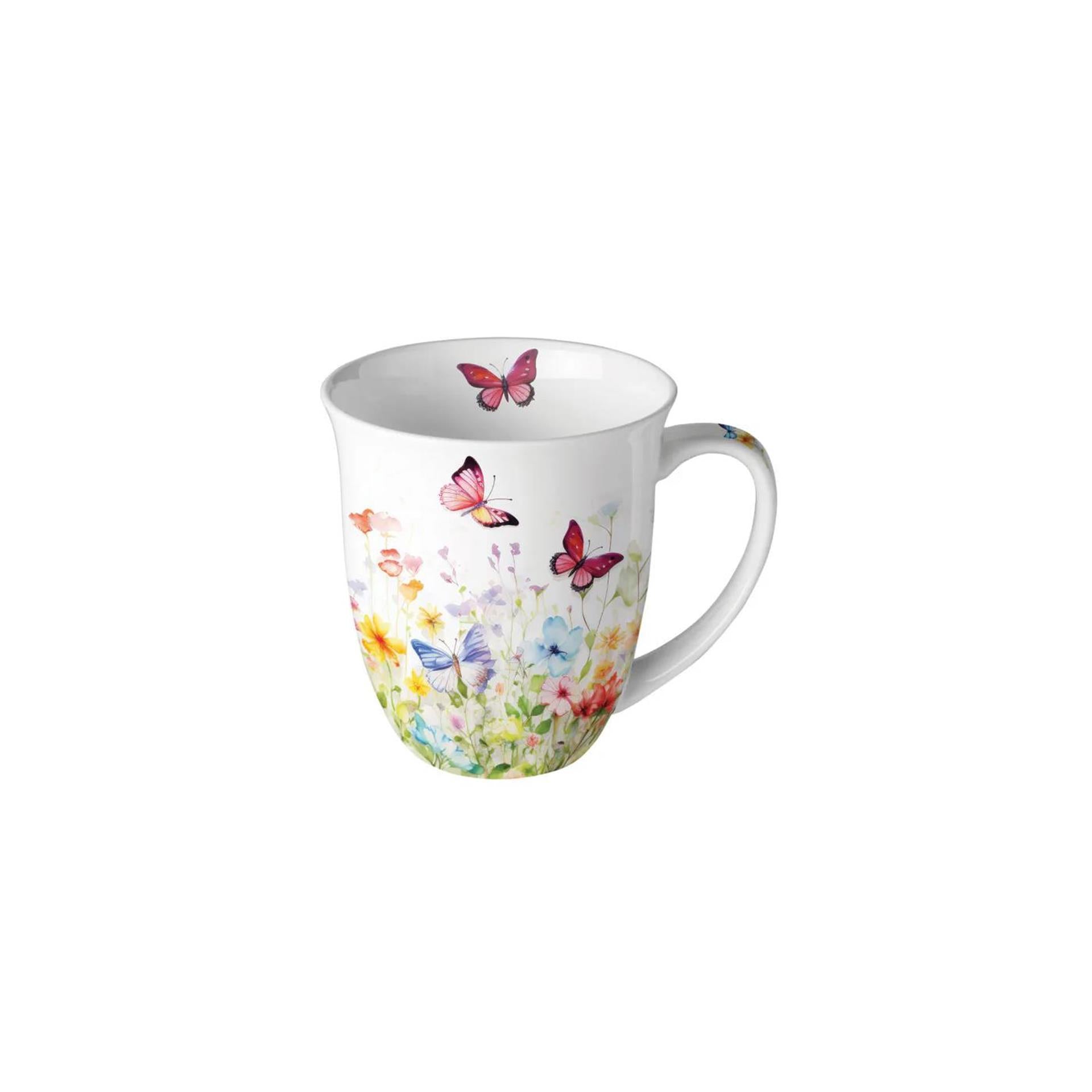 Mug Ambiente 0,4l papillons en champ blanc