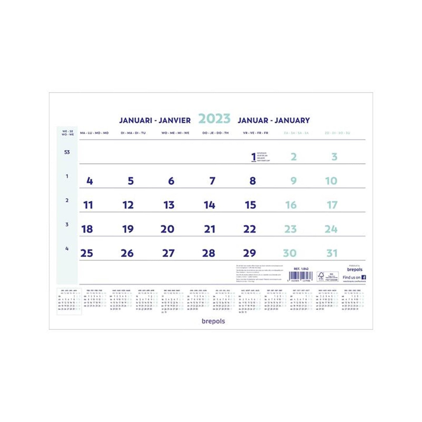 Calendrier mensuel Brepols 2026