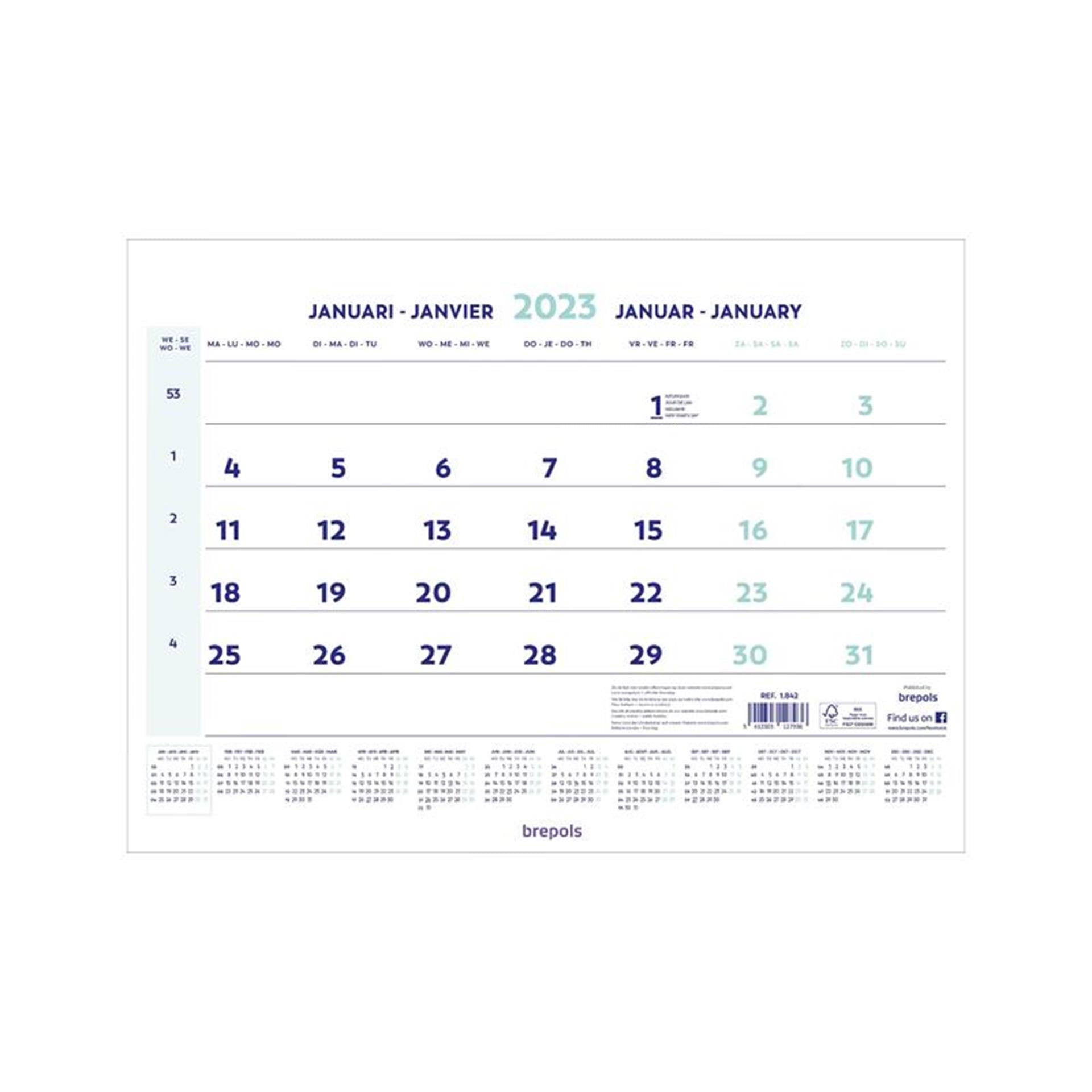 Calendrier mensuel Brepols 2026