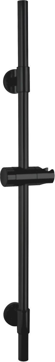 Tringle de douche Wenko basic noir mat en acier inoxydable, longueur 66 cm, diamètre 19 mm, avec support pomme de douche et 2 supports muraux - barre coulissante noir mat