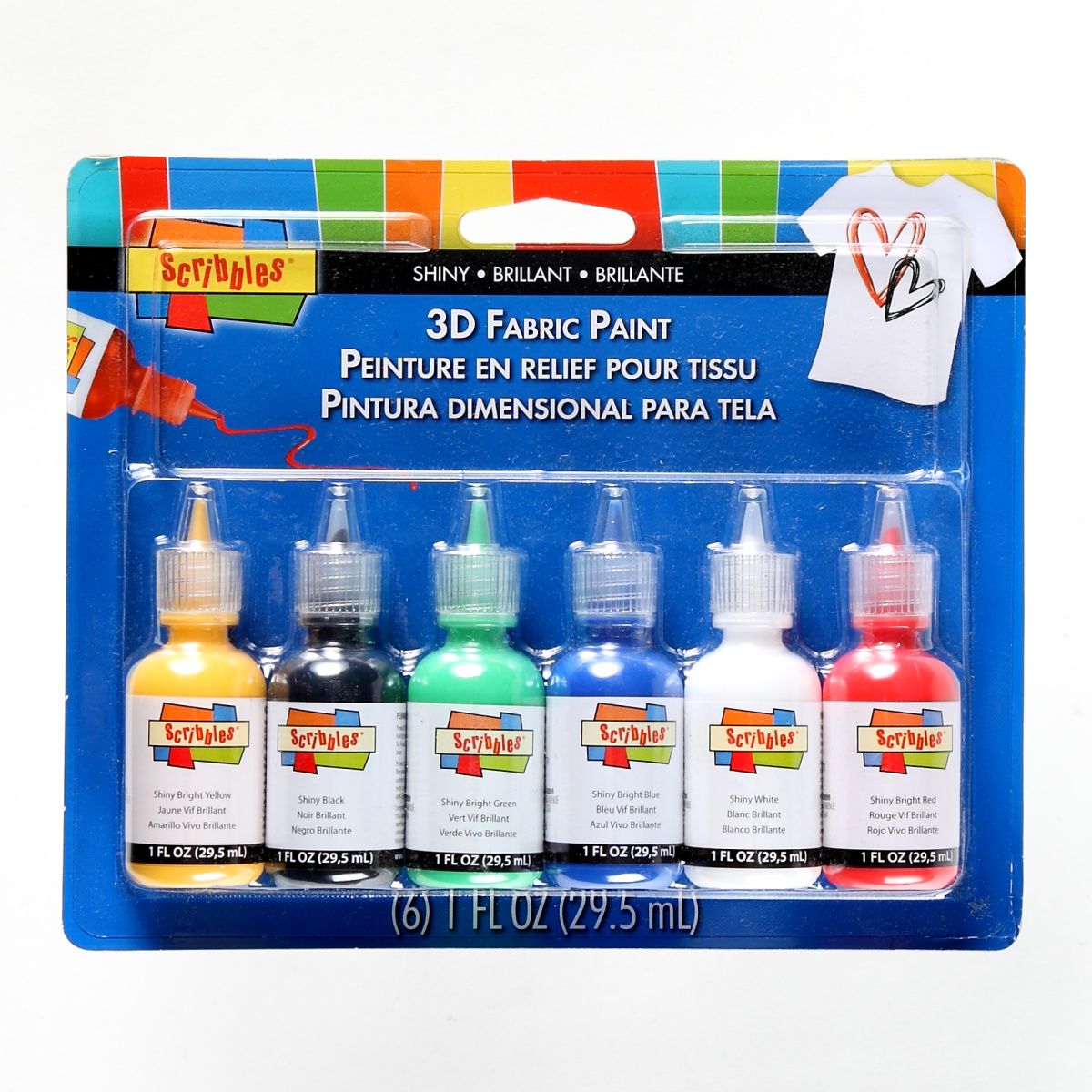 Gribouillis • Peinture pour tissu 3D brillante 6pcs