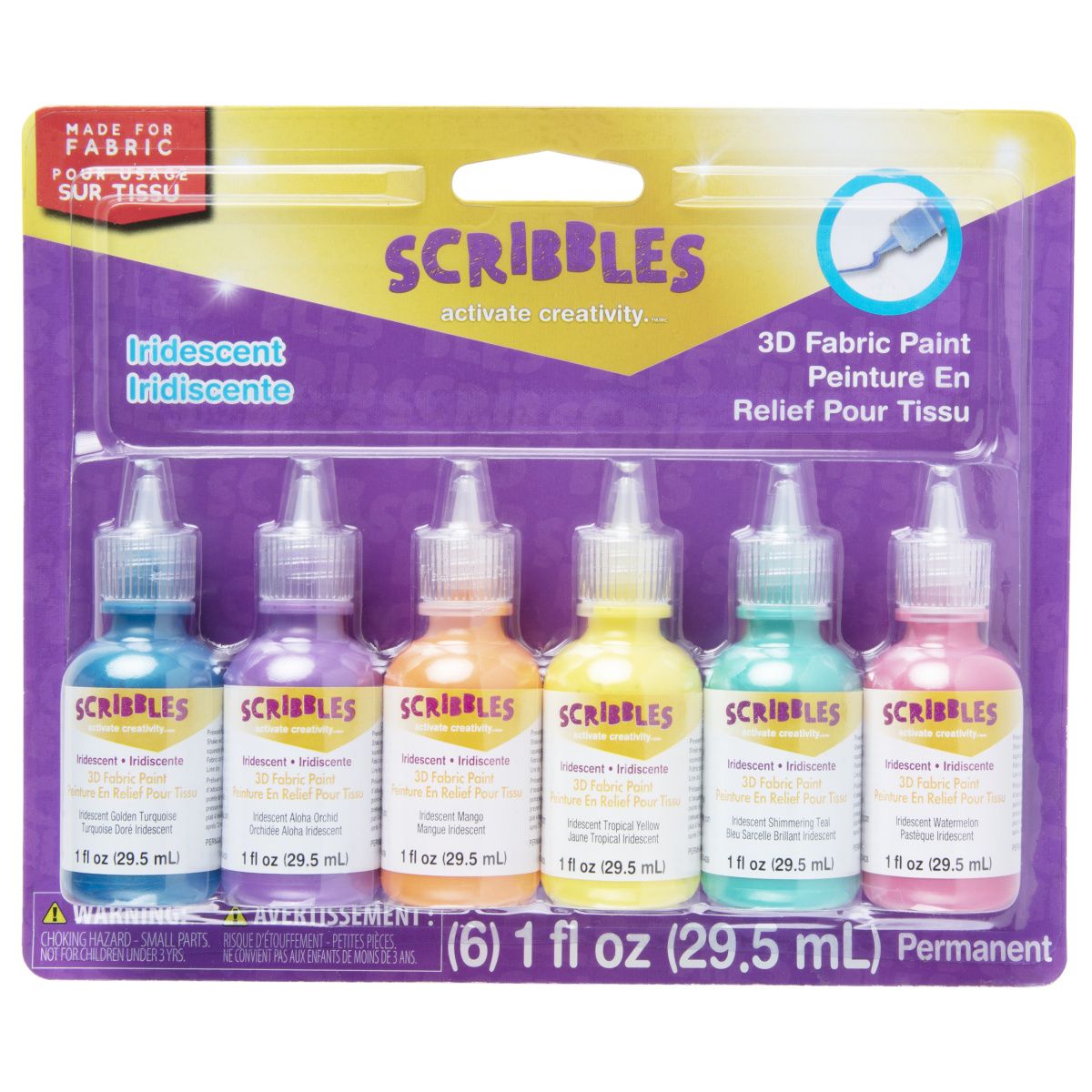 Griffonnages • Peinture tissu 3d irisée 6pcs