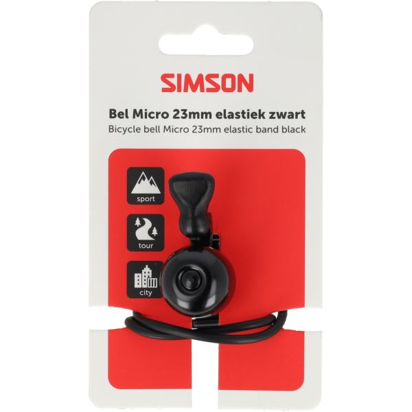 Simson sonnette de vélo micro 23mm fixation élastique en caoutchouc noir