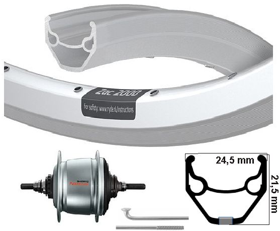 KGS Roue arrière 28 pouces (622) ZAC2000 Silver Nexus 8 Rollerbrake