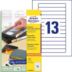 Etiquettes pour cassettes vidéo avery zweckform 20 x 147,3 mm blanc