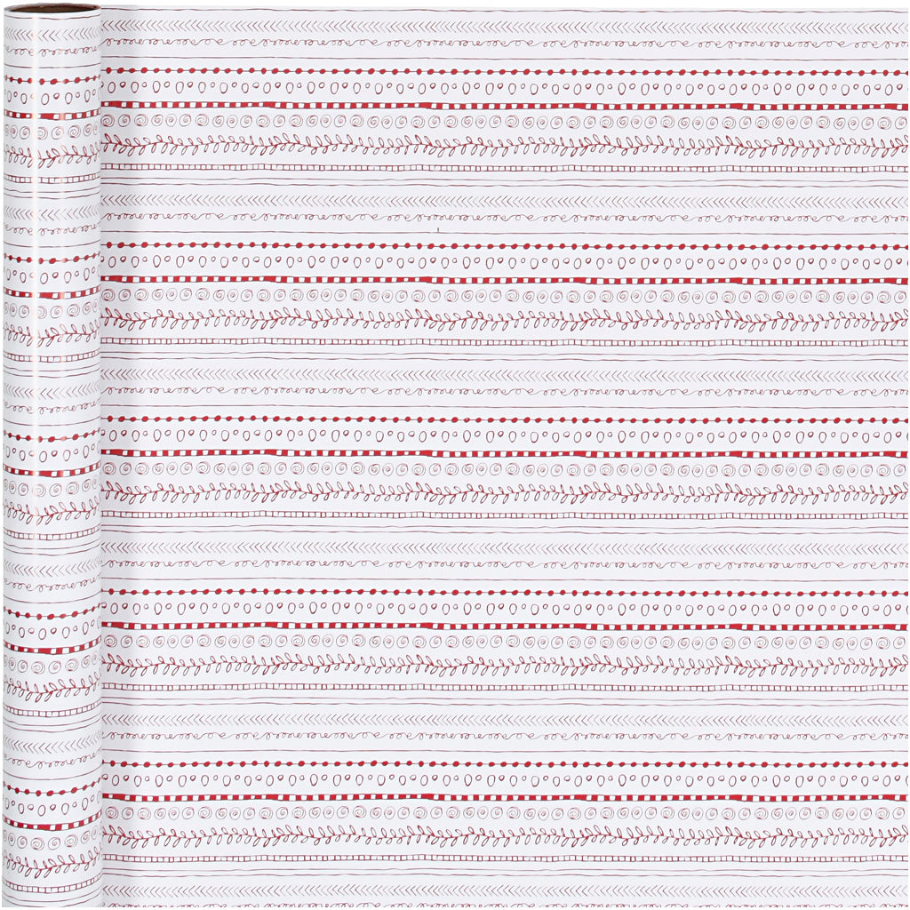 Papier d'emballage Creativ company, griffonnages, l: 70 cm, 80 gr, rouge, blanc, 4 m 1 rouleau