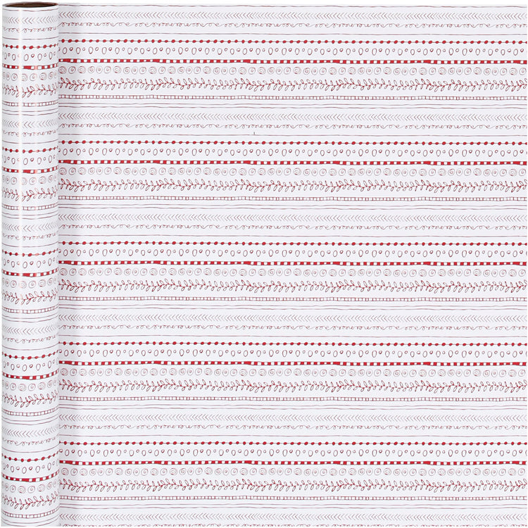 Papier d'emballage Creativ company, griffonnages, l: 70 cm, 80 gr, rouge, blanc, 4 m 1 rouleau