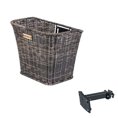 Basil Bremen Rattan Look FM - panier à vélo - avant - avec support de potence Basil FM - marron