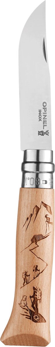 Opinel n°08 - randonnée alpine - série de gravures - acier inoxydable et bois