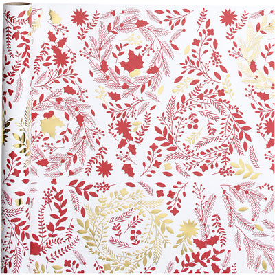 Papier cadeau Creativ company, sapins de Noël, l: 50 cm, 80 gr, or, rouge, blanc, 3 m 1 rouleau