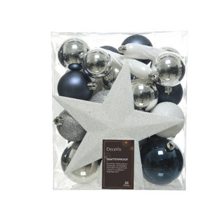 Boules de Noël en plastique brillant, Matt, mélange de paillettes