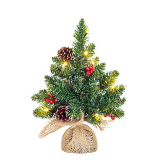 Edelman Creston Sapin de Noël LED alimenté par batterie vert avec embouts en toile de jute 10l 28 - h30xd15cm | 6 pièces