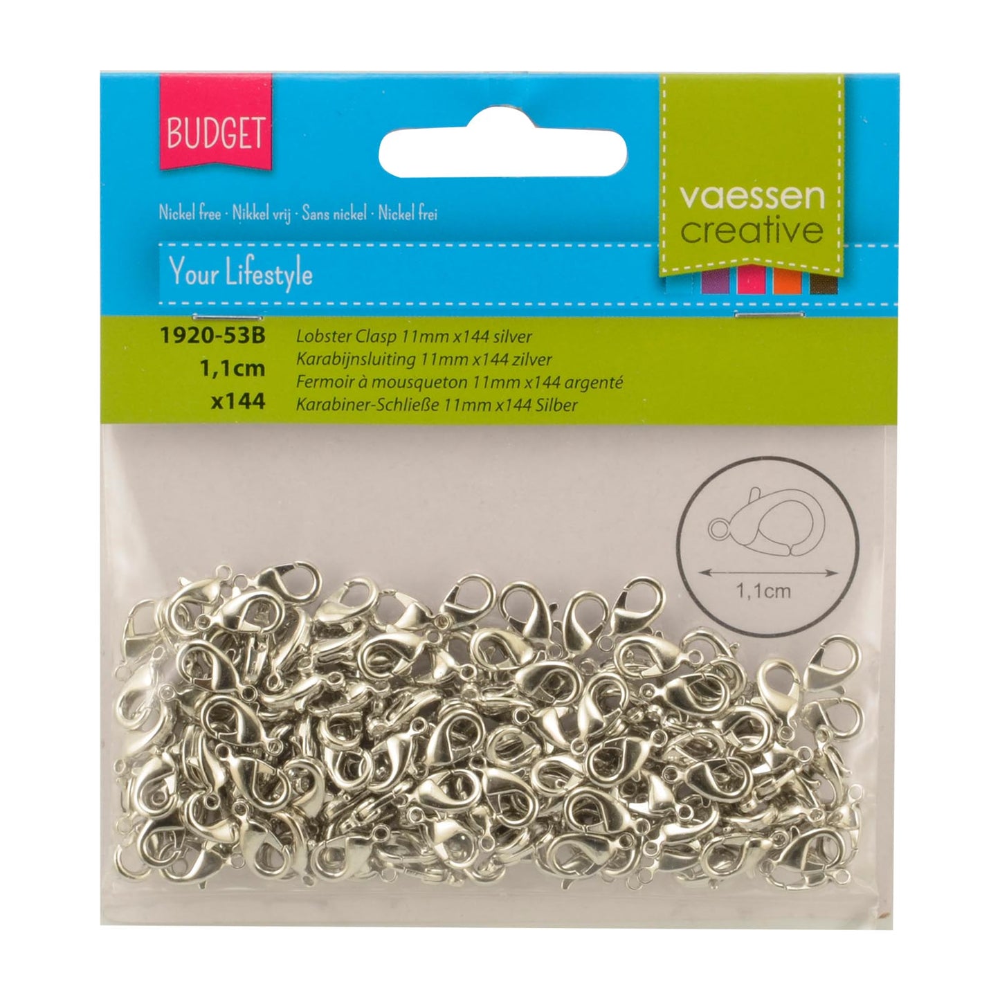 Vaessen creative • fermoir mousqueton 11mm 144pcs argent